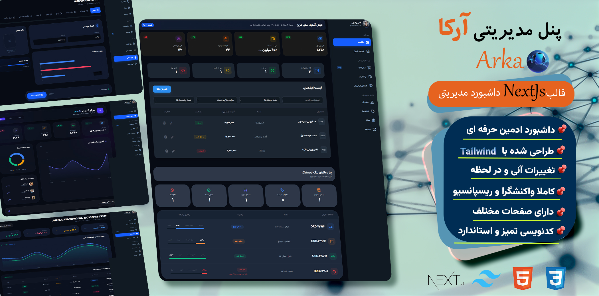 ارکا، قالب پنل مدیریت HTML - راست چین